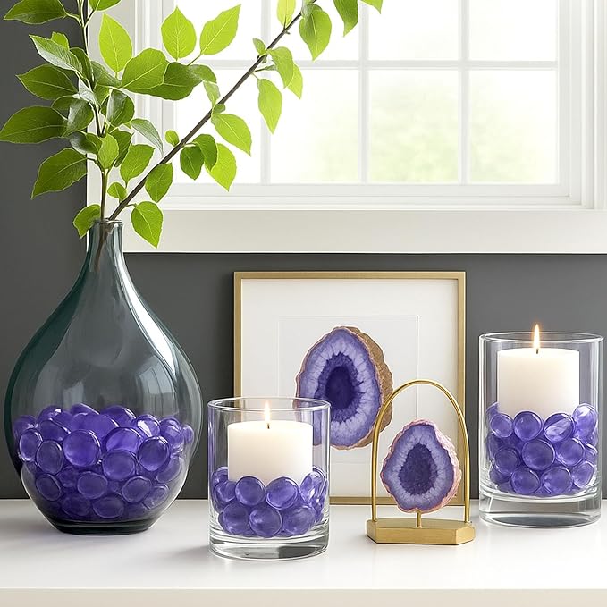 FUTUREPLUSX 1LB Purple Flat Glass Marbles, Purple Vase Filler, Glass Pebbles, Aquarium Rocks Fish Tank Beads for DIY Crafts Table Scatter Decor-PawvioPets