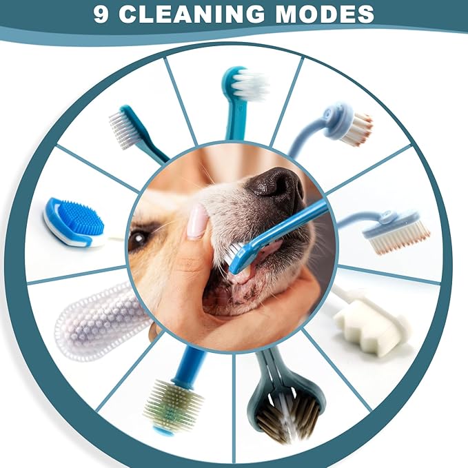 Dog Toothbrush Kit, 360-Degree Finger Three-Sided Design, Replaceable Tooth Brush Heads,Easy Teeth Cleaning & Dental Care, 20Pack-PawvioPets