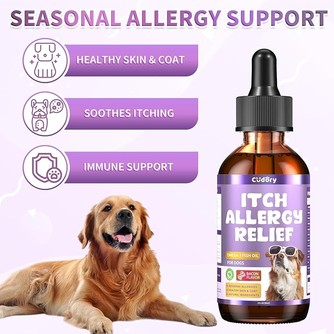 Dog Allergy Relief Drops, Skin & Coat Support with Fish Oil and Omega-3, Natural Immune Supplement for Dogs – Seasonal Allergy & Itchy Skin Care – Soothes Sensitive Skin, Itch Relief for Dog, 2 Fl oz-PawvioPets