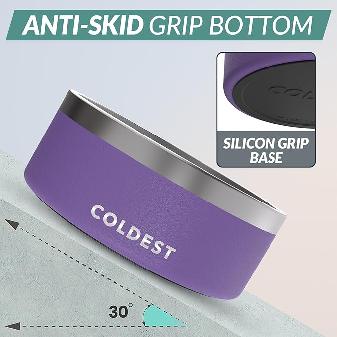Coldest Dog Bowl - Anti Rust Metal, Non Slip, 3 Layers Insulated Stainless Steel Dog Bowls - Spill Proof & Heavy Duty - Water Bowl for Dogs, Cats & Pets, Dish Washer Safe (100 oz, Galaxy Purple)-PawvioPets