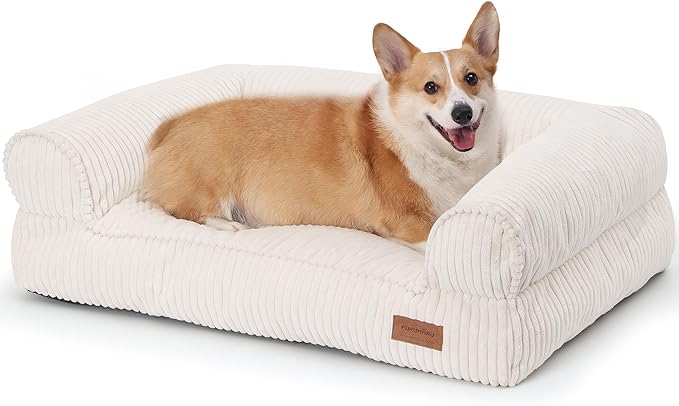 FUKUMARU Cute Dog Bed, Fluffy Pet Bed with TPU Layer Keeping Lining Dry, Dog Couch Medium Size Dogs Easy to Care, Warm Cat Bed with Removable Zipper Cover, 36inch, Large, Cream-PawvioPets