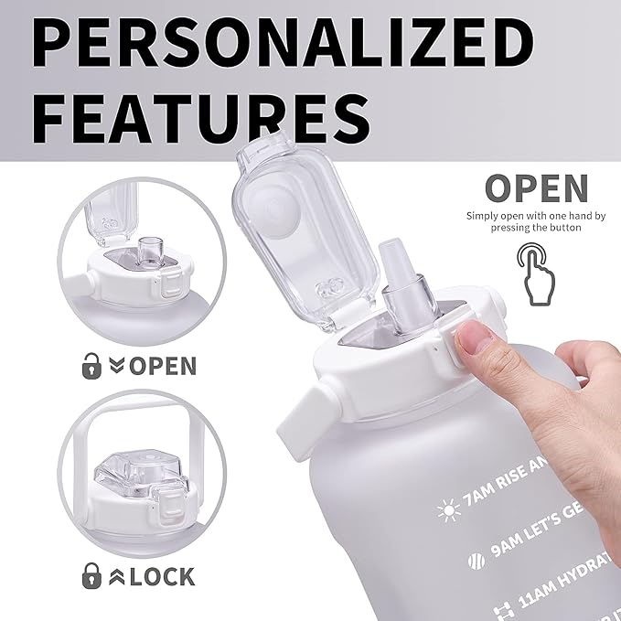 64oz,100oz,128oz Large Motivational Water Bottle with Time Marker, Leakproof & BPA Free Half Gallon Big Water Bottle with Straw Handle Tritan Frosted Water Jug for Gym,Fitness,Outdoor Sports-PawvioPets