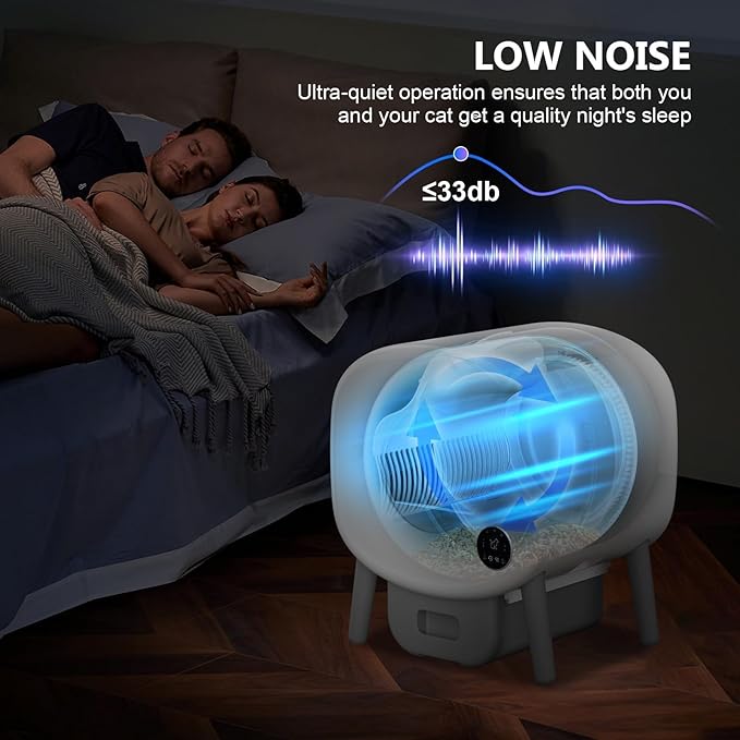 Cumrige Self Cleaning Litter Box, Large Capacity Automatic Cat Litter Box Self Cleaning for Cats, App Control,Safety Protection, 2 Roll Garbage Bags,White & Grey-PawvioPets