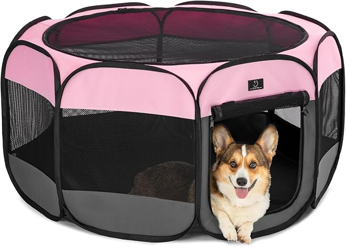 A4Pet Puppy Playpen Indoor, 39.5” Portable Pet Playpen with Bowl, Suitable for Puppies, Kittens, and Small Animals, Removable Zipper & Mesh Panel(16”W × 10”H)-PawvioPets