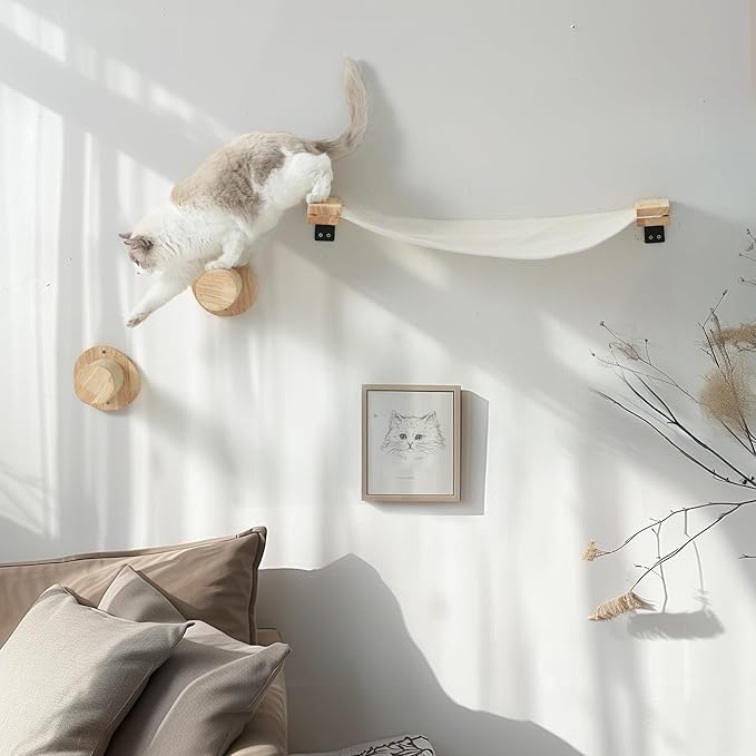 FUKUMARU Cat Wall Furniture, 2 PCS Climbing Shelves Set, Solid Rubber Wood Cat Shelf, Cats Perches for Wall Sleeping, Playing, Jumping and Lounging, 16 inch Drywall Installation-PawvioPets