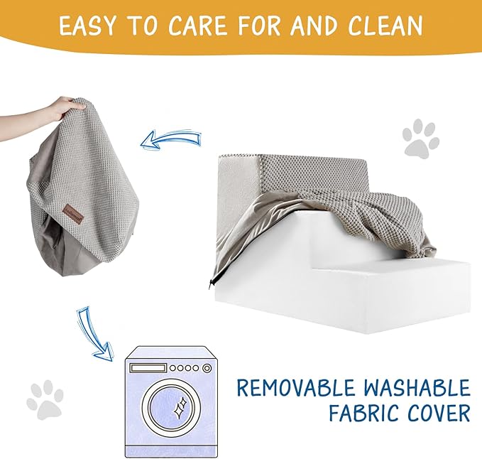 Dog Stairs for Small Dogs & Cats, 3-Step Extra Wide Non-Slip Pet Steps for Couch Sofa and Chair, Light Grey, 15.7" H-PawvioPets