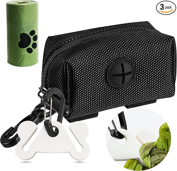 Dog Poop Bag Holder for Leash Attachment Dog Poop Bag Dispenser Dog Waste Bag Dispensers Dog Poop Bag Holders Fit Dog Leash Accessory With Hand Free Holder Carriers, Black-PawvioPets