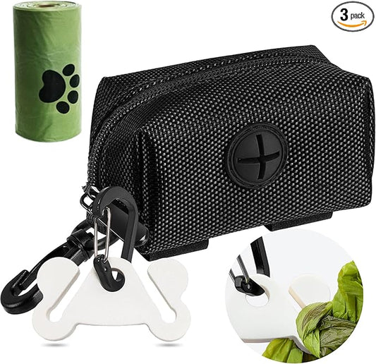 Dog Poop Bag Holder for Leash Attachment Dog Poop Bag Dispenser Dog Waste Bag Dispensers Dog Poop Bag Holders Fit Dog Leash Accessory With Hand Free Holder Carriers, Black-PawvioPets