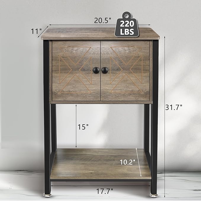 5-10 Gallon Fish Tank Stand, Heavy Duty Aquarium Stand with Cabinet & Power Outlets for Fish Tank Accessories Storage, Double Tank Stand 20.5" L* 11" W Tabletop, 220LBS Capacity, Grey-PawvioPets