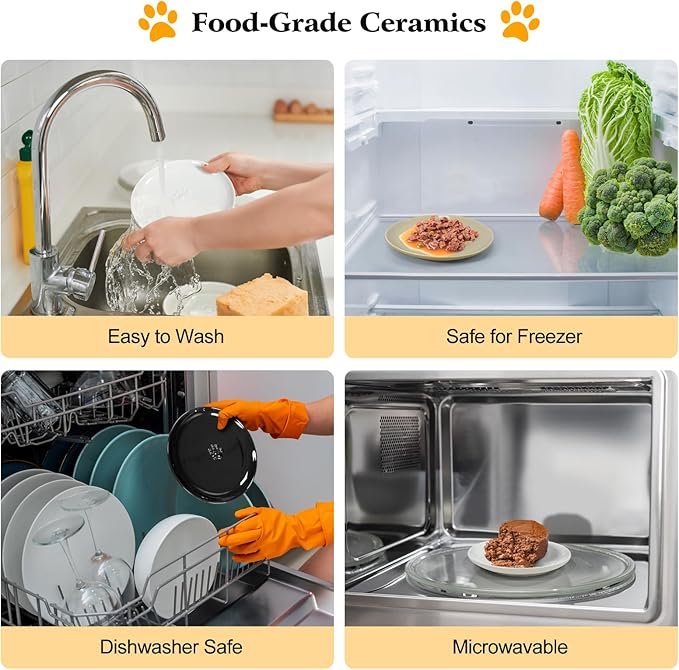 3PCS Cat Food Bowl,Ceramic Cat Dish for Indoor Cats,Wide Shallow Cat Bowls for Dry and Wet Food,Anti Whisker Fatigue Cat Plates for Kitten Cats or Dogs-PawvioPets