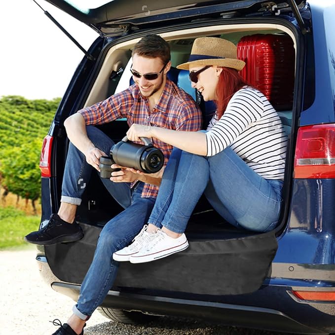 F-color SUV Cargo Liner for Dogs, Waterproof Pet Cargo Cover Dog Seat Cover Mat for SUVs Sedans Vans with 2 Large Pockets, Non-Slip, Large Size Universal Fit, Black-PawvioPets