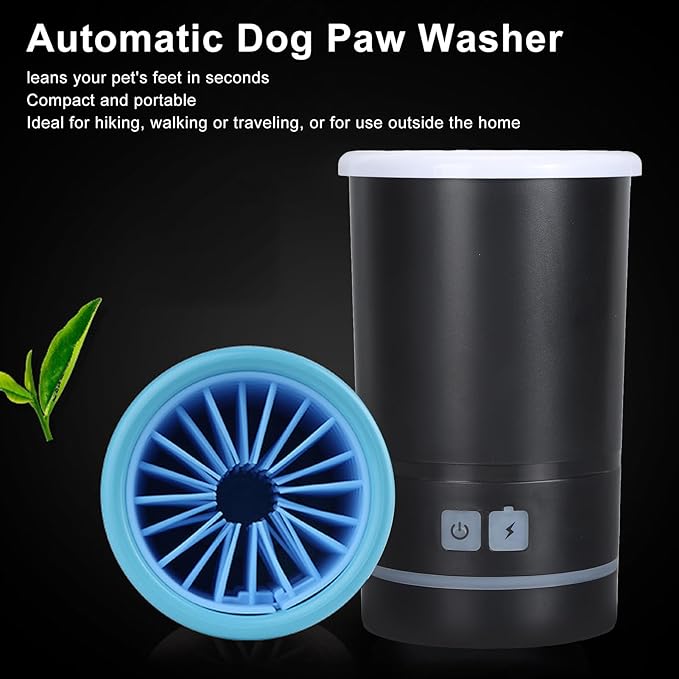 Automatic Dog Cleaner, Soft Electric Washer USB Rechargeable Portable Cleaner Cup, Dog Foot Cleaning Machine for Small to Medium Dogs Cats (Black White)-PawvioPets
