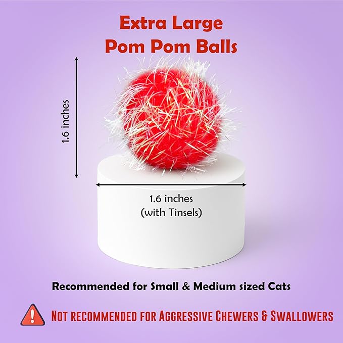 30 Pieces 1.6 inches Sparkle Pom Pom Balls for Cat - Interactive Glitter Balls, Multicolor, Best as Kitten Play Toys-PawvioPets