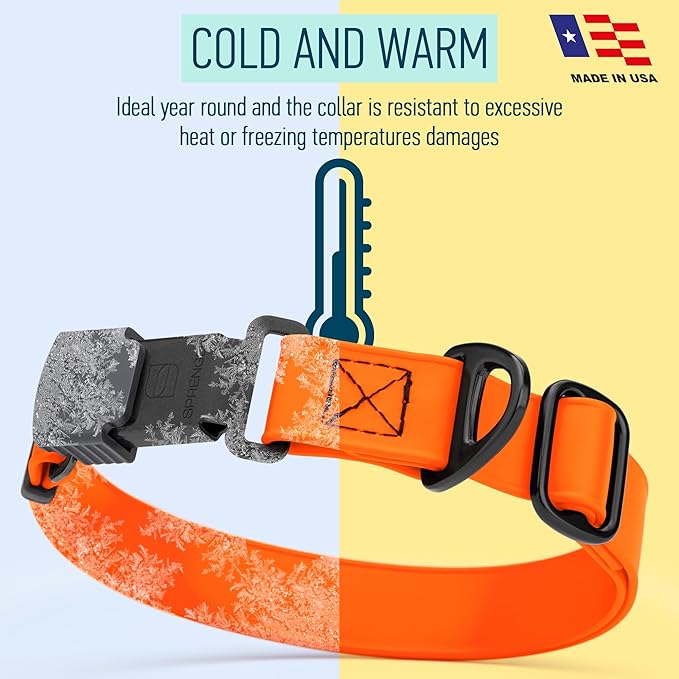 Dogline Biothane Waterproof Dog Collar with Herm Sprenger Black Stainless Steel Quick Release Buckle – Heavy Duty Tactical Durable Collar for Dogs – Comfortable and Safe Pet Collar W1 L 15-25" Orange-PawvioPets