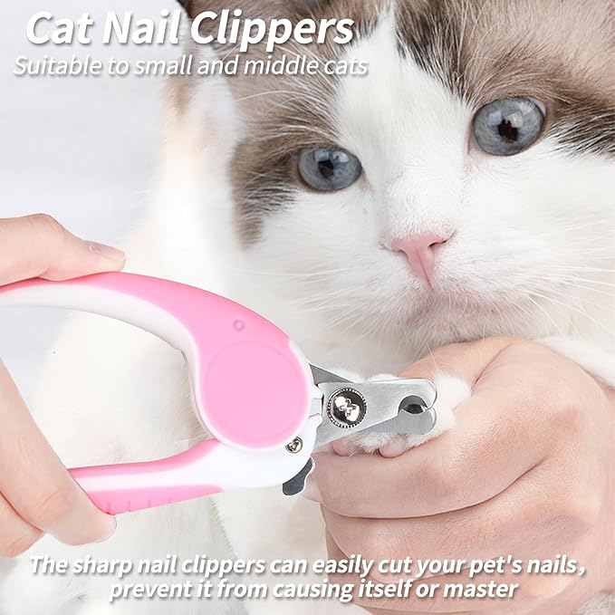 2PCS Pet Grooming Kit, Cat Brushes & Cat Nail Clipper, Cat Grooming Brush for Sedding and Grooming Fur (Pink）-PawvioPets