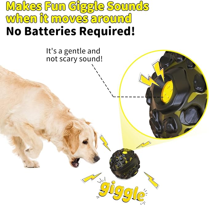 Dog Ball for Aggressive Chewers - Interactive Dog Toy Balls Fun Squeaky Sound to Keep Them Busy, Durable for Small Medium Large Breeds, Rubber Pet Chew Toys, As Seen on TV, Black & Yellow-PawvioPets