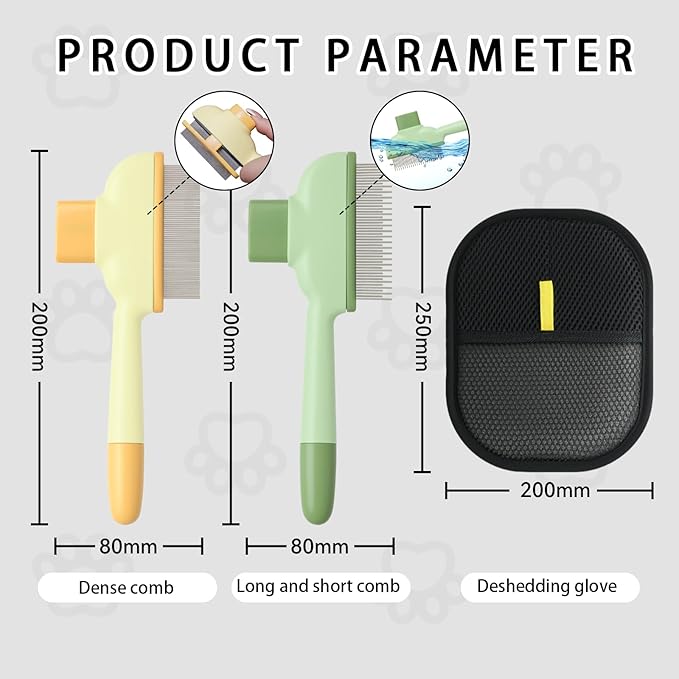 2 Pet Hair Removal Gloves, 2 Flea Combs for Cats and Dog，Reusable Electrostatic Gloves and Long & Short Flea Combs, 4 PCS pet hair removal tools-PawvioPets