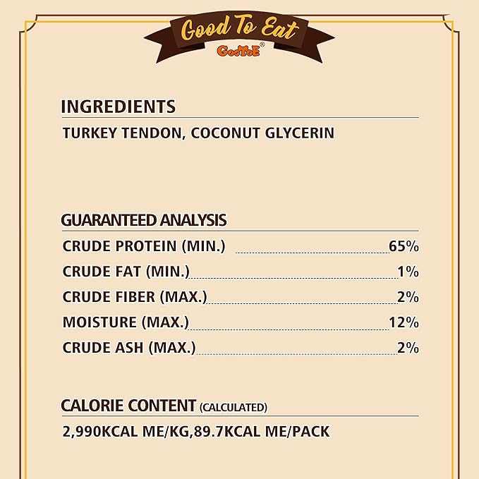 Gootoe Turkey Tendon Dog Treats, Stick (M) 3.17 oz, USA-Sourced Turkey Tendon, Natural Snack, Premium Puppy Chews, Hypoallergenic, Rawhide Free, Reseal Value Bags, Size for Medium Dogs-PawvioPets