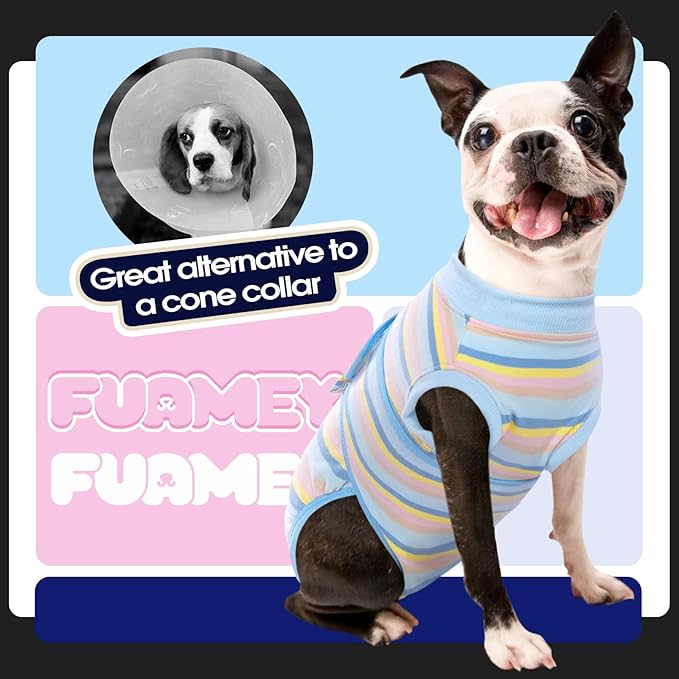 FUAMEY Recovery Suit for Dogs After Surgery,Soft Breathable Dog Bodysuit E-Collar & Cone Alternative Surgical Suit,Male Female Dog Neuter Spay Suits Anti Licking Wounds Onesie Blue Yellow Stripes XL-PawvioPets