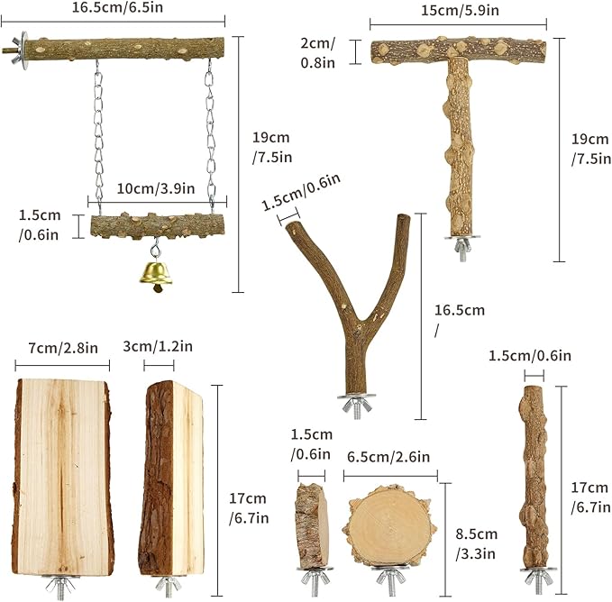 Bird Perches, 6pcs Natural Wood Birds Stand Branch, Bird Perch Chewing Stick Cage Accessories Parrot Climbing Standing Branches Paw Grinding Fork Sets for Parakeet Lovebirds Cockatiels-PawvioPets