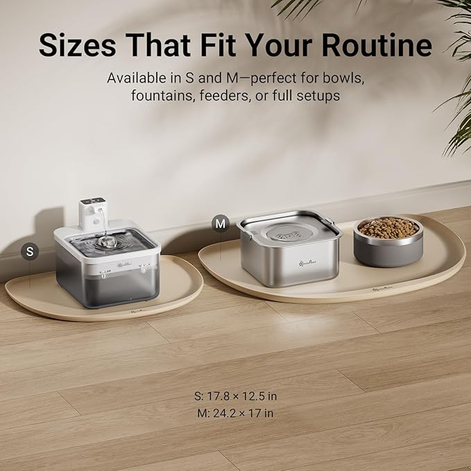 DownyPaws Dog Food Mats for Floors Waterproof, BPA Free Silcone Dog Bowl Mat, Non-Slip Pet Feeding Mat with High Raised Edge, Cat Placemat for Messy Drinkers, 18"×12.5", Almond-PawvioPets