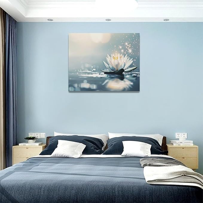 Bathroom Lotus Wall Art Floral Pictures Zen Meditation Wall Decor Yoga Spa Spiritual Canvas Print Painting Artwork for Bathroom Restroom Living Room Bedroom 16"x20"-PawvioPets