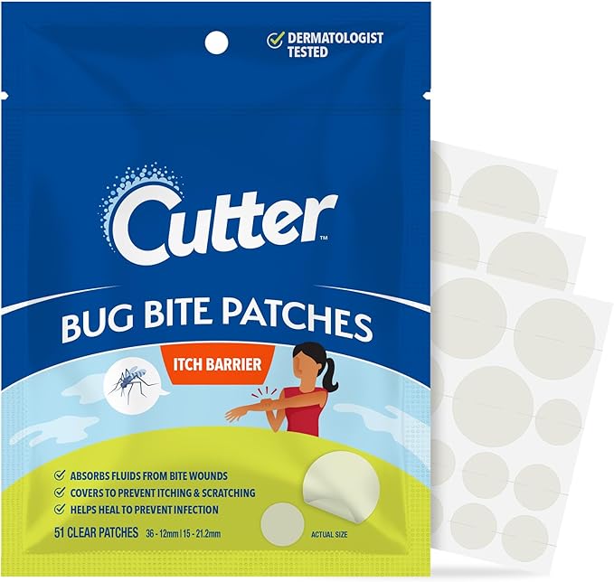 Cutter Bug Bite Patches Itch Relief Hydrocolloid Patches for Kids & Adults, Absorbs Fluids, Helps Heal, Prevents Scratching, Mosquito Itch Relief, Hydrocortisone & Suction Tool Alternative, 51 Count-PawvioPets