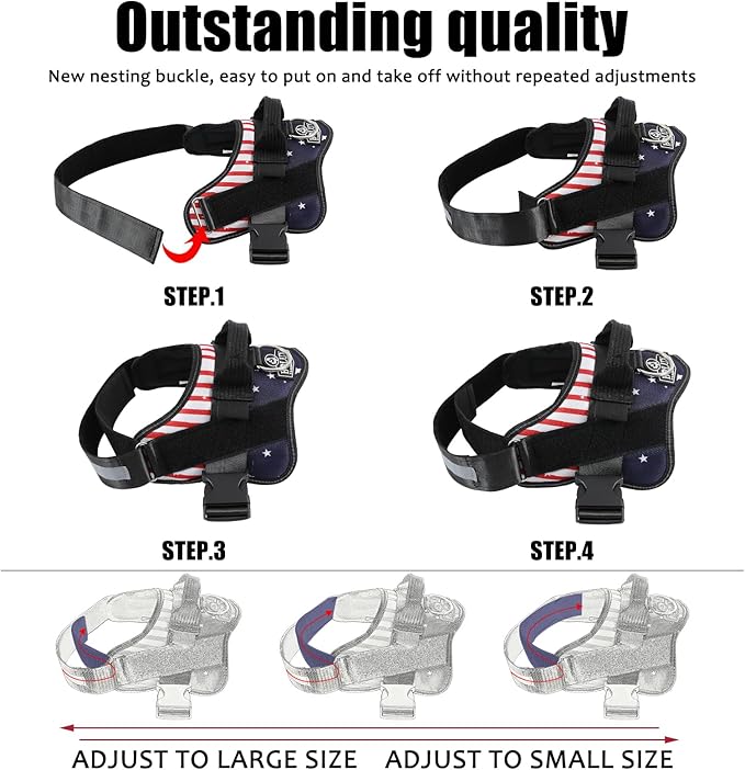 Bolux Dog Harness, No-Pull Reflective Dog Vest, Breathable Adjustable Pet Harness with Handle for Outdoor Walking - No More Pulling, Tugging or Choking (Flag, Large)-PawvioPets