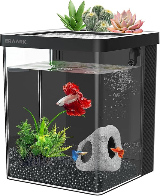 Betta Fish Tank,Aquarium kit 1.5 Gallon Fish Tank,with Filter LED Light, Water Pump, Decorate Water Plants and Sand, Aquarium Starter Kits, Fish Bowl-PawvioPets