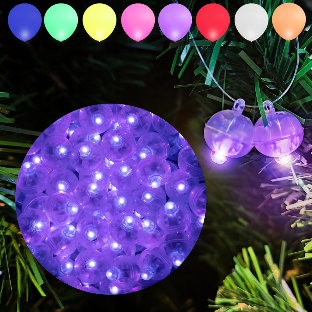 Aogist 50Pcs Balloon Lights with Hook,Long Standby Time,Waterproof Mini Light for Birthday Party Wedding Christmas Halloween Easter Decorative (Steady, Purple)