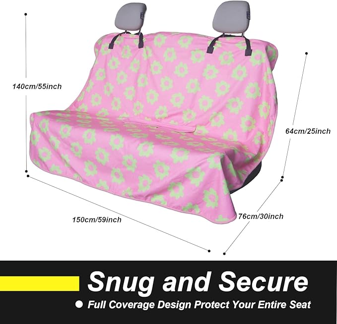 Back Seat Cover for Car Trucks Van SUV,Waterproof Rear Bench Towel Seat Covers for Dogs and Kids,Automotive Backseat Protector (Flower and Pink)-PawvioPets