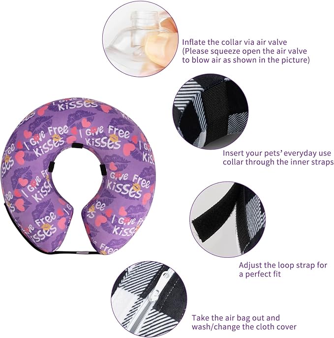 CuteBone Inflatable Dog Cone with Removable Soft Fleece Covers for Small/Medium/Large Dogs and Cats Neck Donut Collar After Surgery GWB06L-PawvioPets