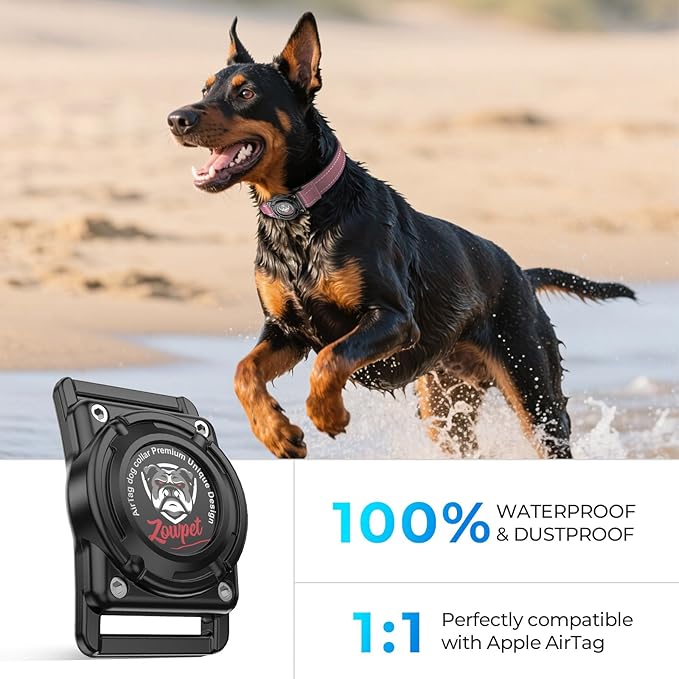 2025 Upgrade Airtag Dog Collar, Reflective Dog Collar with Airtag Holder, IP68 Waterproof| Metal Buckle| Ultra-Durable| Comfortable Padded, GPS Dog Collars for Medium Large Dogs (Pink,L)-PawvioPets