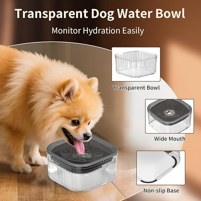 3L Dog Water Bowl No Spill 101oz Large Capacity Spill Proof Slow Drinking Water Feeder No Splash Pet Water Bowl Vehicle Carried Travel Dog Bowl for Sloppy Messy Drinkers Cats(Dark Gray)-PawvioPets