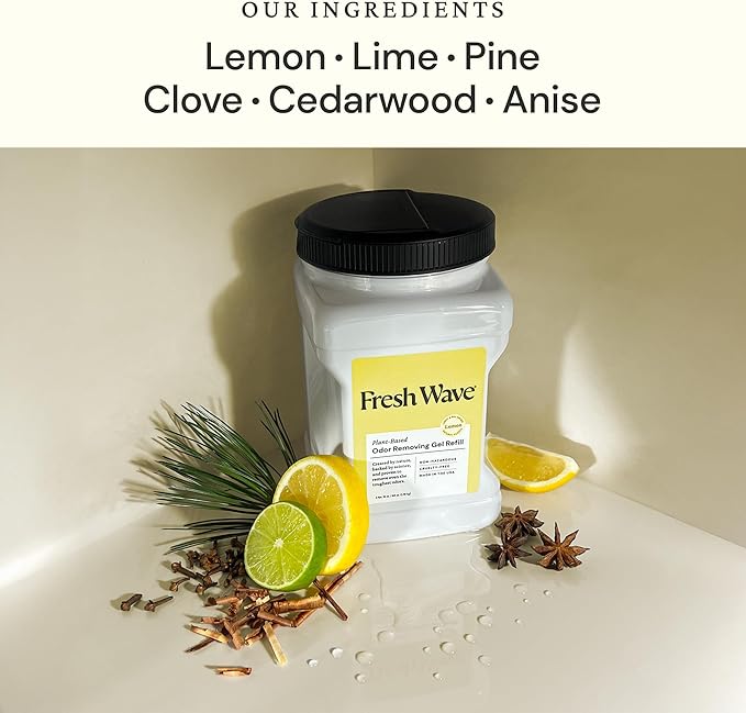 Fresh Wave Lemon Odor Removing Gel Refill, 63 oz. - Safer Odor Absorbers for Home, Natural Plant-Based Odor Eliminator, Every 15 oz. lasts 30-60 Days, For Cooking, Trash & Pets-PawvioPets