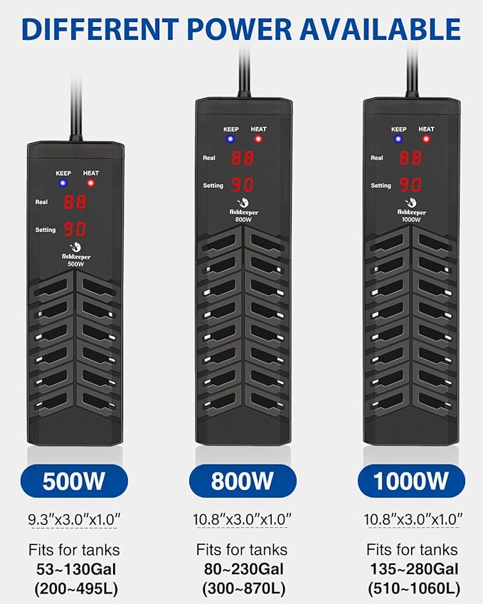 fishkeeper 500W Submersible Aquarium Heater – Ultra-Safe Digital Fish Tank Heater for 53-130 Gallon, Leaving Water Auto Power-Off, PID Intelligent Fast Heating, 59°F-93°F Accurate Temperature Control-PawvioPets