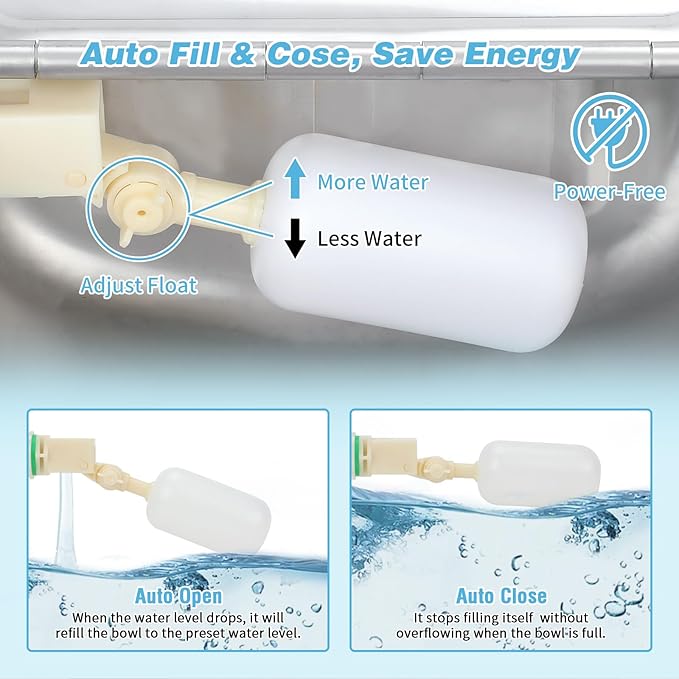 FHTONGE 304 Stainless Steel Automatic Water Dispenser with Drainage for Outdoor Big Dog, Large Auto Fill Dog Waterer Float Valves for Livestock Poultry Horse Cow Goat Pig Chicken Duck Rabbit Drinking-PawvioPets