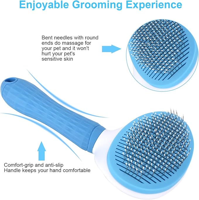 Depets Self Cleaning Slicker Brush, Dog Cat Bunny Pet Grooming Shedding Brush - Easy to Remove Loose Undercoat, Pet Massaging Tool Suitable for Pets with Long or Short Hair-PawvioPets