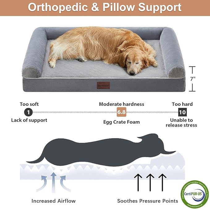 BFPETHOME Washable Dog Beds for Extra Large Dogs, Orthopedic Dog Bed Extra Large, Big Dogs Couch with Removable Washable Cover, Waterproof Lining and Nonskid Bottom, Egg-Crate Foam Pet Sofa-PawvioPets