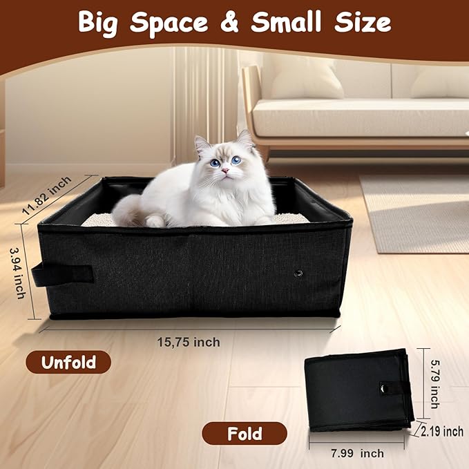 Foldable Travel Litter Box for Cats, Waterproof Portable Cat Travel Litter Box Collapsible, 15.75 * 11.82 * 3.94 Inches, Traveling & Camping Cat Supplies - Purple-PawvioPets