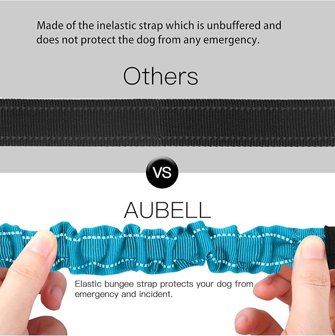 AUBELL Dog Seat Belt for Car,Updated 3-in-1 Adjustable Reflective Bungee Heavy Duty Dog Car Harness Tether with Clip Hook Latch & Buckle,Swivel Zinc Alloy Carabiner,Blue-PawvioPets