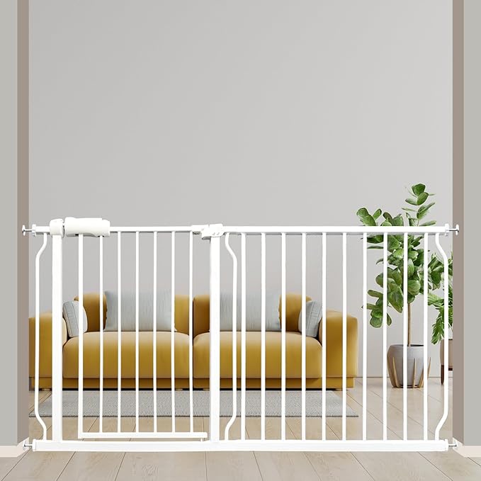 Extra Wide Baby Gates 57.5-62 Inch, Large Metal Safety Gate for Stairs, Doorways - No Drilling, Pressure Mounted Pet Gates for Kids & Dogs-PawvioPets