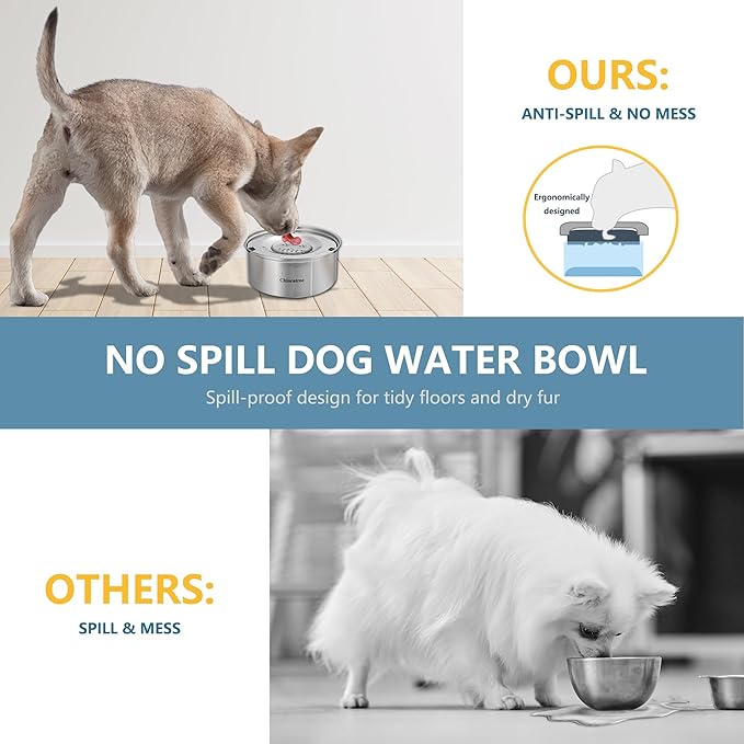 Dog Water Bowl No Spill,3L/101oz Large Spill Proof Water Bowl for Dogs, Stainless Steel Slobber Stopper Slow Drinking Dog Bowl Anti Splash Pet Water Dispenser for Messy Drinkers-PawvioPets