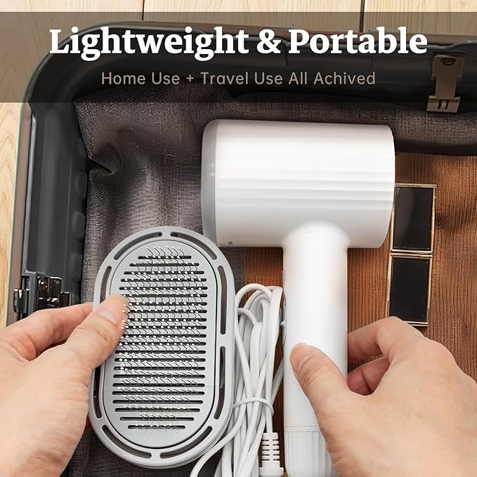 Dog Hair Dryer, Professional 2-in-1 Pet Hair Dryer & Grooming Brush with Removable Comb, Adjustable Temperature/Speed, Portable Dryer for Dogs and Cats-PawvioPets