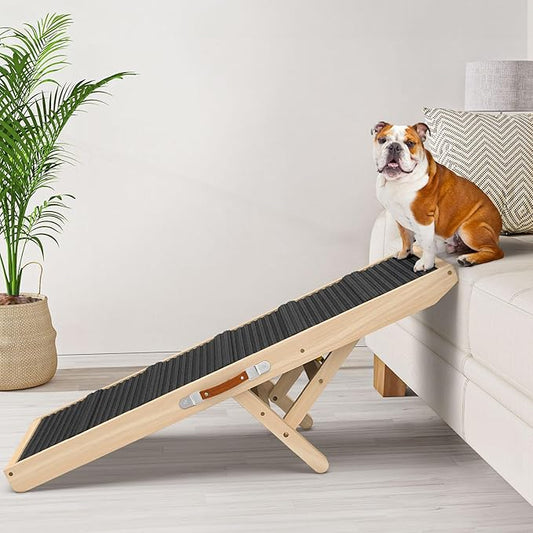 Dog Ramp for Couch, Bed, Wooden Long Pet Stairs for Small & Large Old Dogs & Cats, Hold up to 100lb, Adjustable Height from 11.41" to 20.47", Portable Doggie Steps (39.37" Long)-PawvioPets