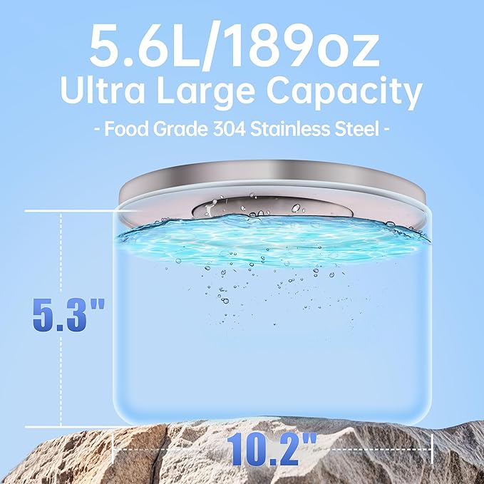 5.6L/190oz Large Dog Water Bowl No Spill, No Drip Dog Water Dispenser with Floating Disk, Stainless Steel Slow Drinking Bowl for Small Medium & Large Dogs-PawvioPets