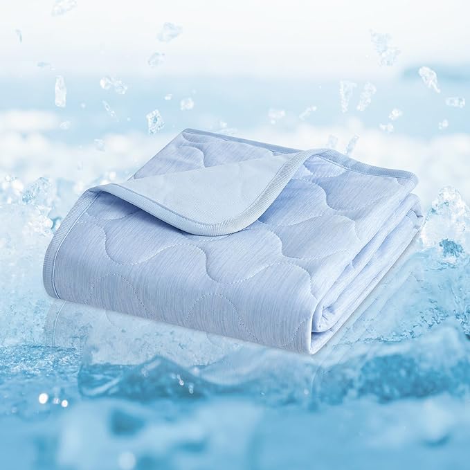 Cozy Bliss Leakproof Cooling Blanket for Medium Dogs – Q-Max>0.4, Durable & Washable Dog Cooling Mat for Hot Weather, Soft Pet Throw & Couch Protector for Dogs & Cats, 30x40 Inch, Heather Cool Blue-PawvioPets