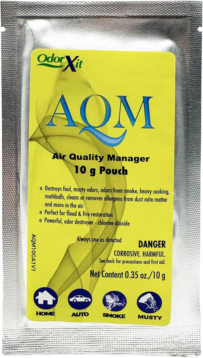 AQM by OdorXit, Air Quality Manager Chlorine Dioxide Odor Removal Packet, Dog Odor Eliminators for Home, Wet Dog Smell & Car Deodorizer, Strong Smell Neutralizer, 10g-PawvioPets