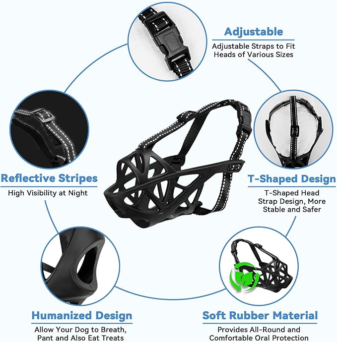 Dog Muzzle for Large Dogs, Breathable Basket Muzzles for Small, Medium and X-Large Aggressive Dog, Allows Panting Drinking, Suitable for Grooming Trimming Training (Black, M)-PawvioPets