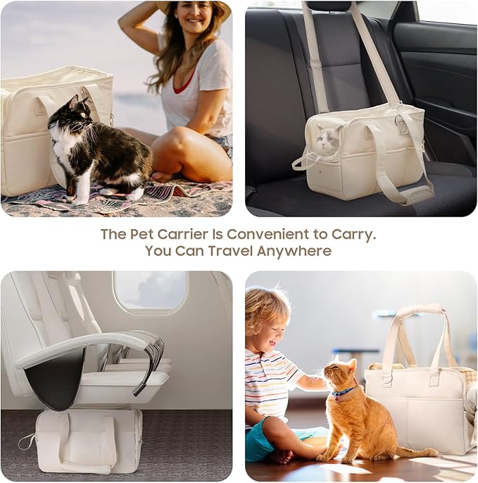 Dog Carriers for Small Dogs, Soft Sided Folding Small Dog Carrier for Dogs Medium Cats Puppies up to 13 Lbs, Washable Breathable Puppy Carrie Carrier for Outdoor Travel (Small Beige)-PawvioPets